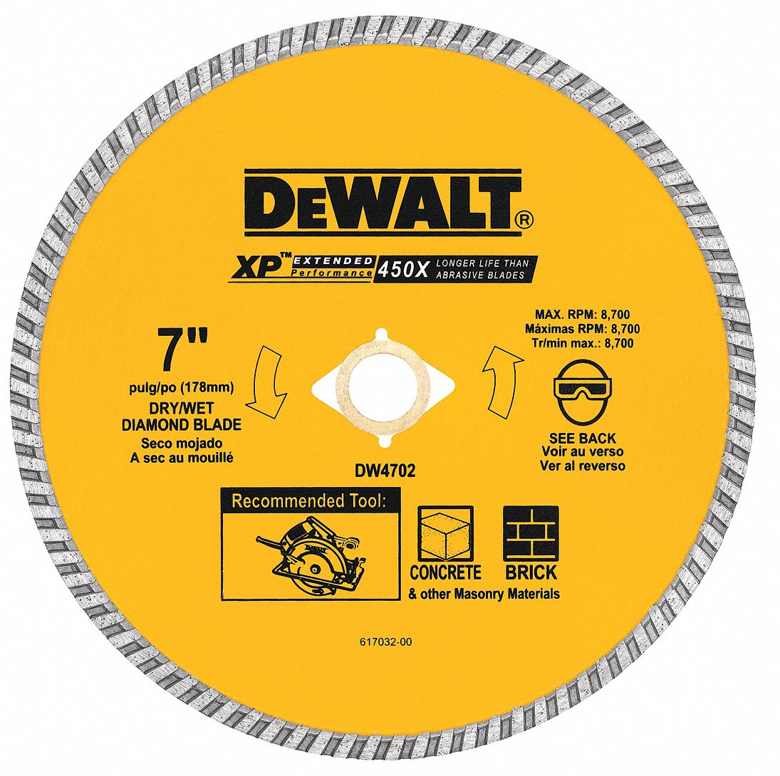 Diamond Saw Bld, Dry, cntnuos Rim, 7 In Dia