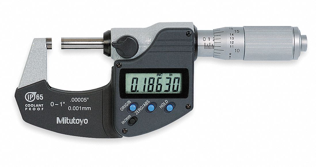 Digital Micrometer, 0-1 In, Waterproof
