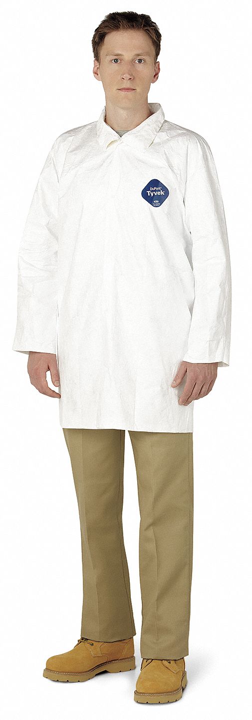 Disp. Lab Coat, L, Tyvek(R), White, PK30