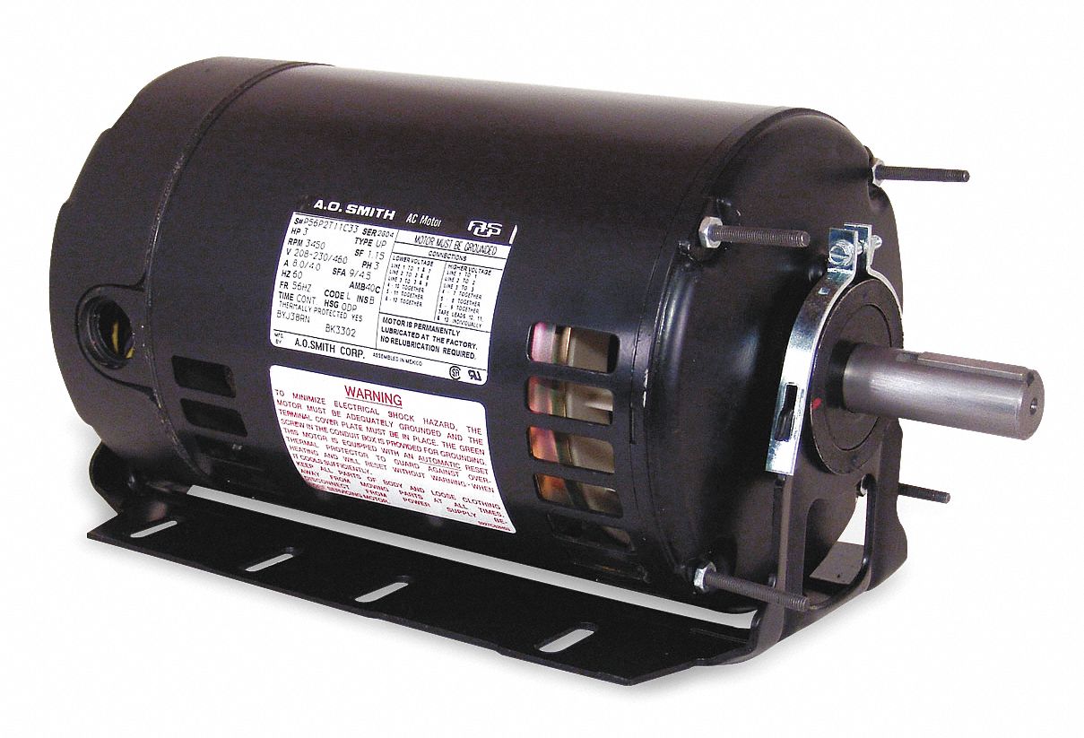 Mtr, 3 Ph, 5 HP, 3450, 208-230/460V, Eff 85.2
