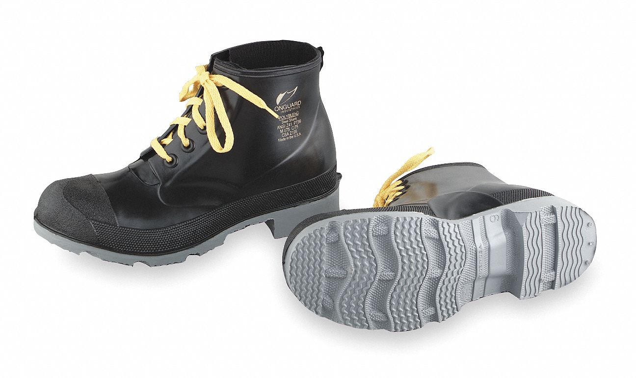Ankle Boots, Men, 10, Stl Toe, Blk/Gry, 1PR