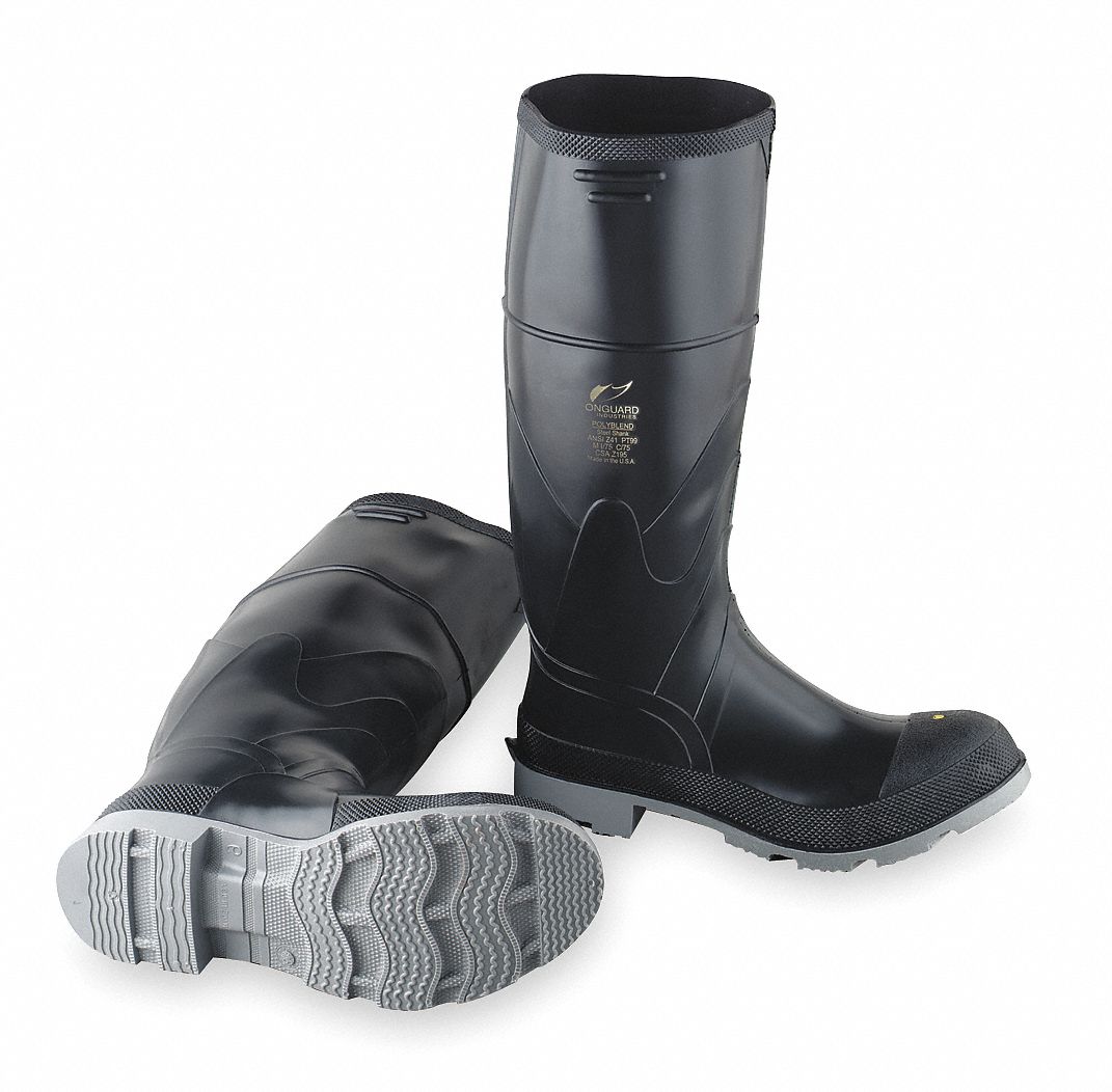 Knee Boots, Men, 9, Steel Toe, Blk/Gry, 1PR