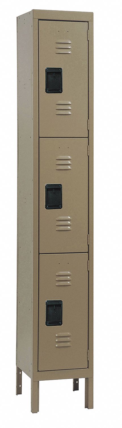 Assembled Locker, 3 Tier, W12, D15, H78, Tan