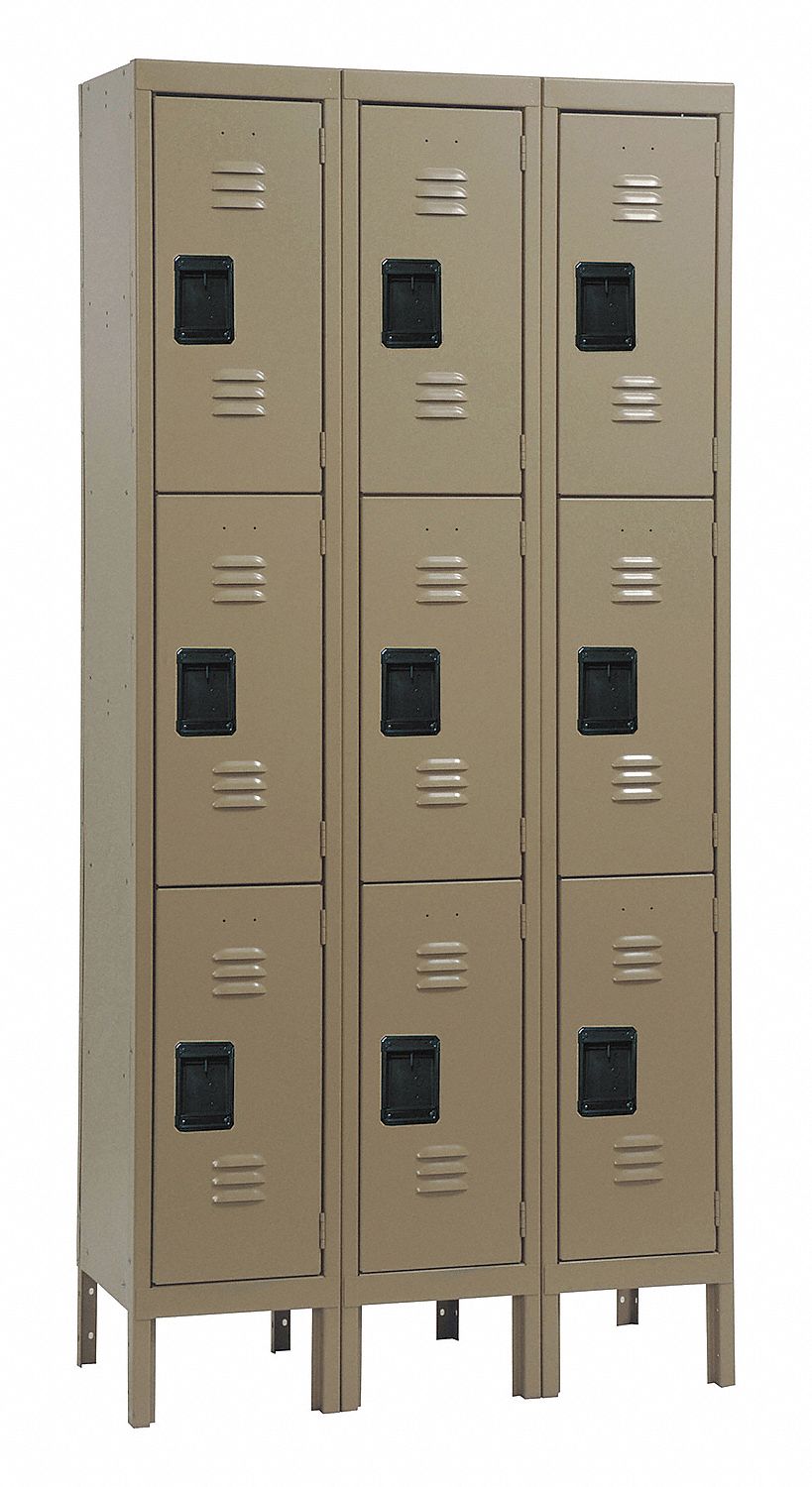 Assembled Locker, 3 Tier, W36, D18, H78, Tan