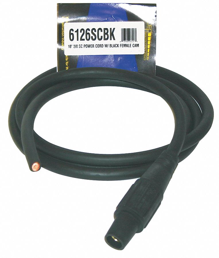 Power Cord, Female, 10Ft, 2/0, 200A, BK Cam