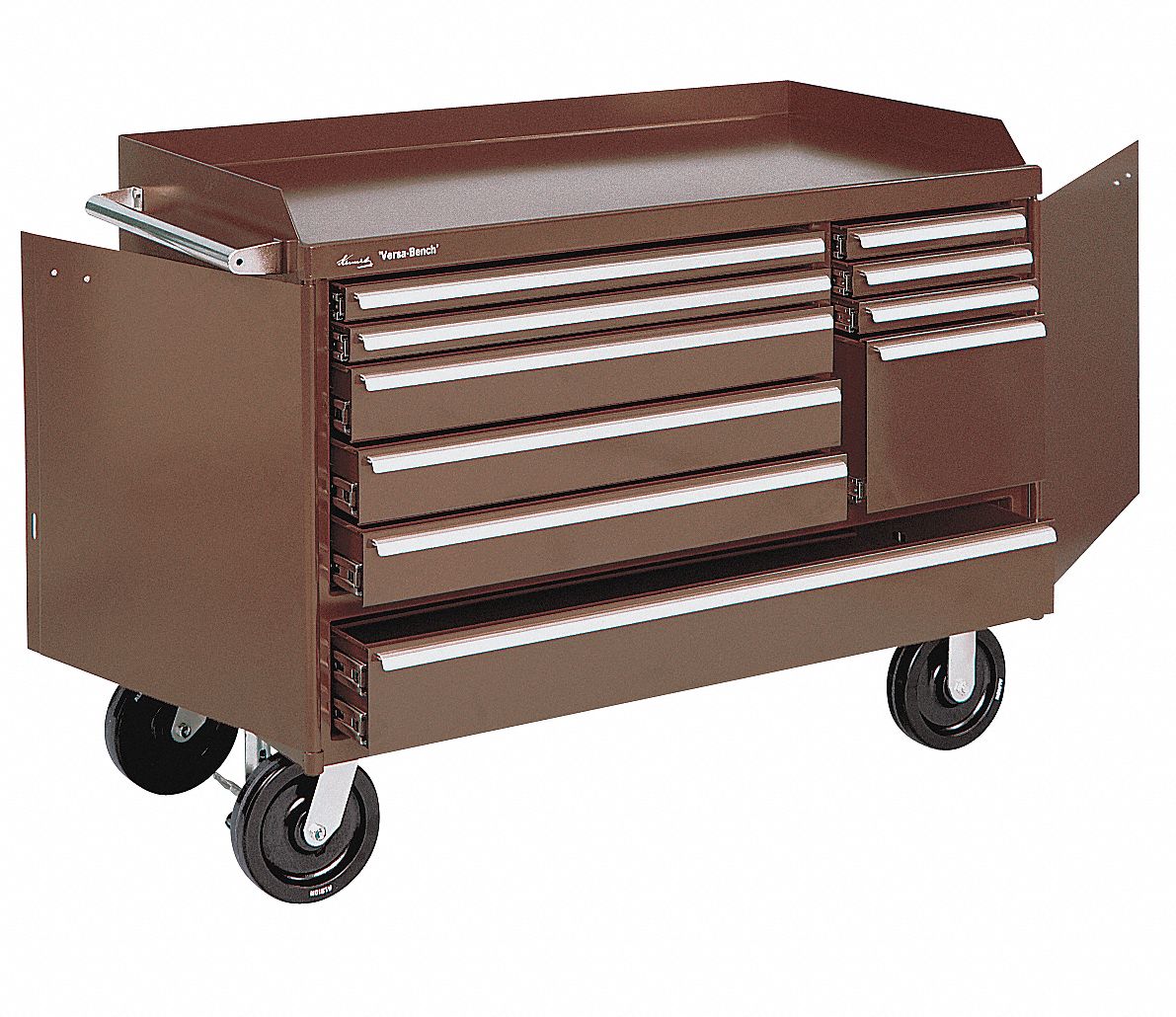 Rolling Cabinet, 48 W, 10 Drawer, Brown