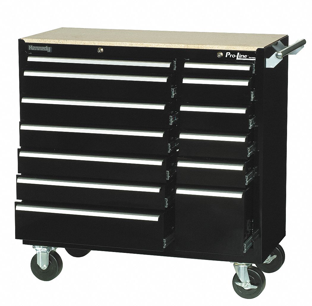 Rolling Cabinet, 39 3/8 W, 13 Drawer, Black