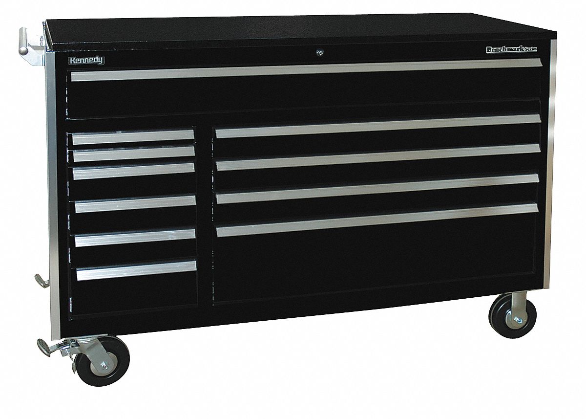 Rolling Cabinet, 60 W, 11 Drawer, Black