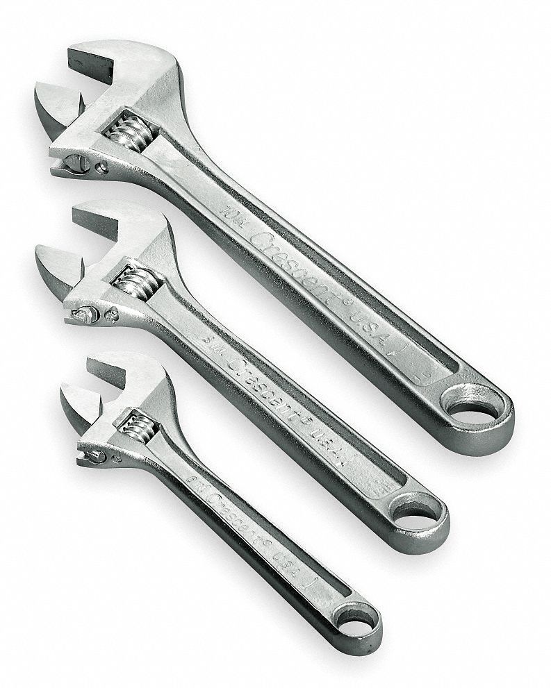 Adjustable Wrench Set, Chrome, 3 PC
