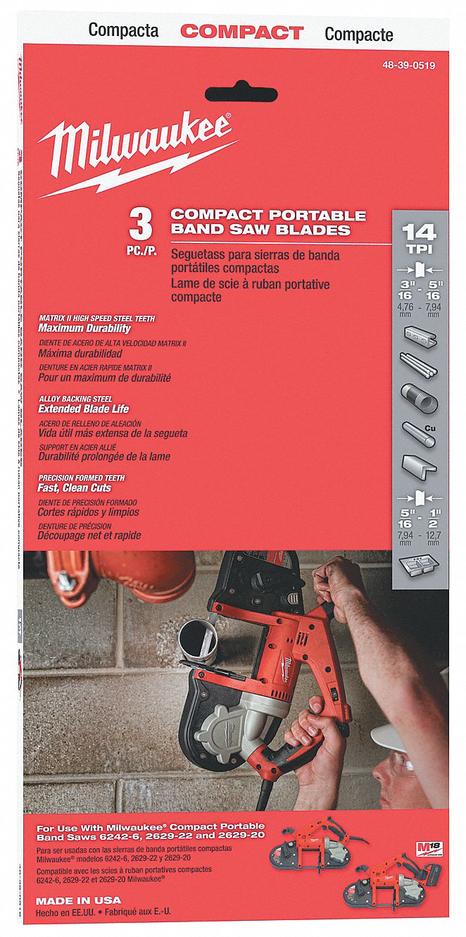 Portable Band Saw Blade, Alloy Steel, PK3