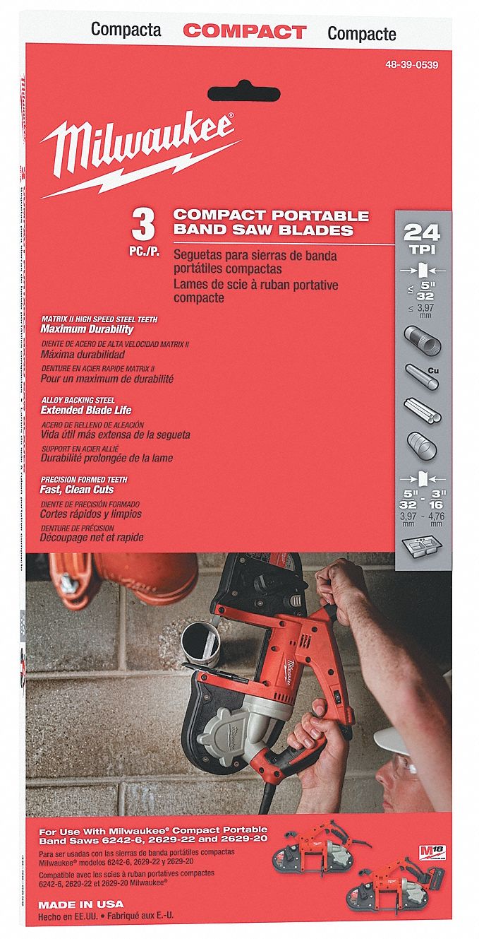 Portable Band Saw Blade, Alloy Steel, PK3