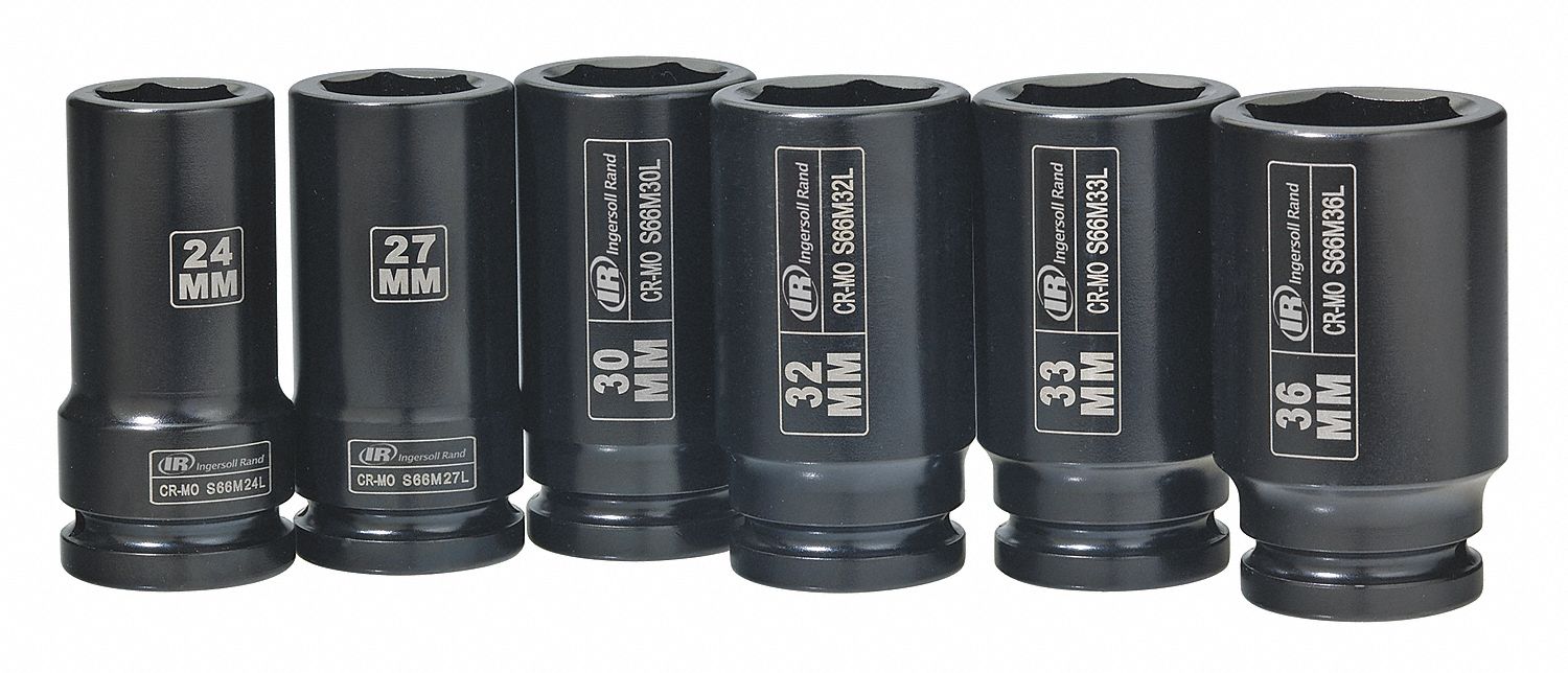 Impact Socket Set, Deep, 3/4 Dr, 6 Pt, 6 Pc