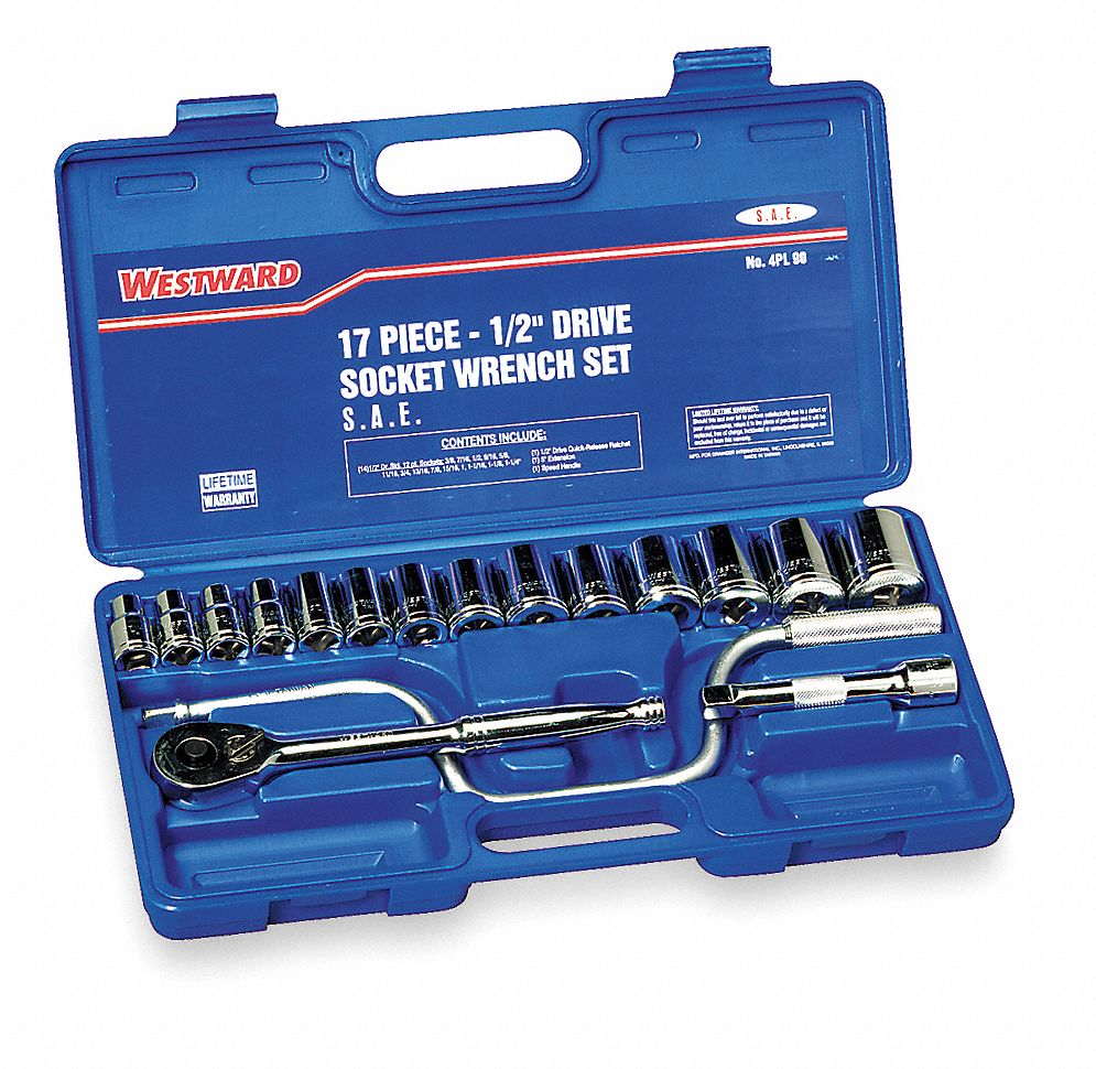 Socket Set, Std, SAE, 1/2Dr, 12Pt, 17Pc