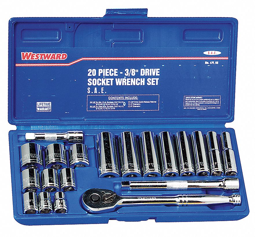 Socket Set, Deep, SAE, 3/8Dr, 6Pt, 20Pc