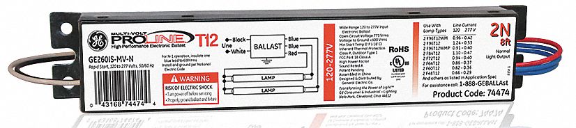 Electronic Ballast, T12 Lamps, 120/277V