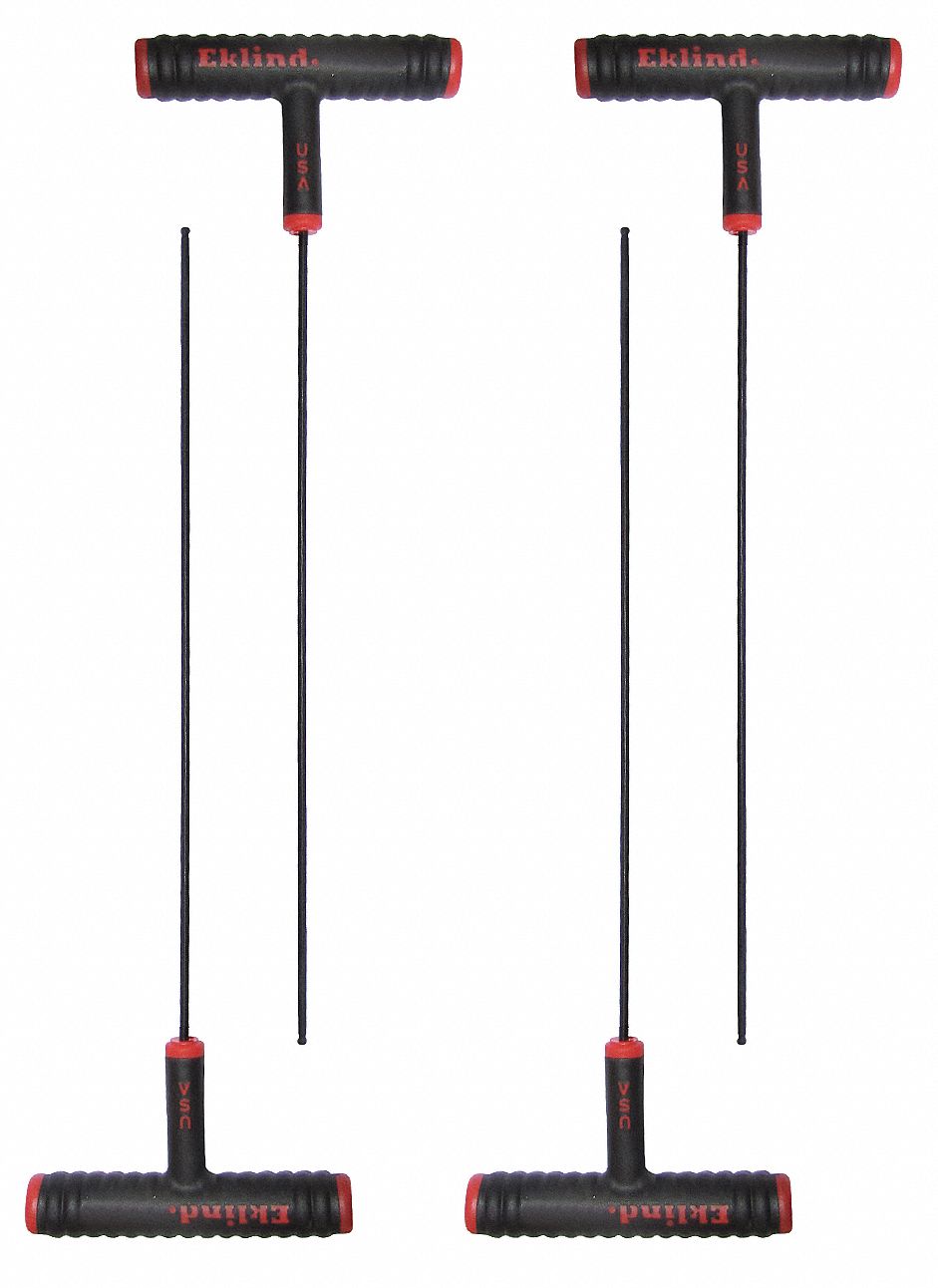 Ball End Hex Key, T, 1/8 In, 9 in. L, PK4