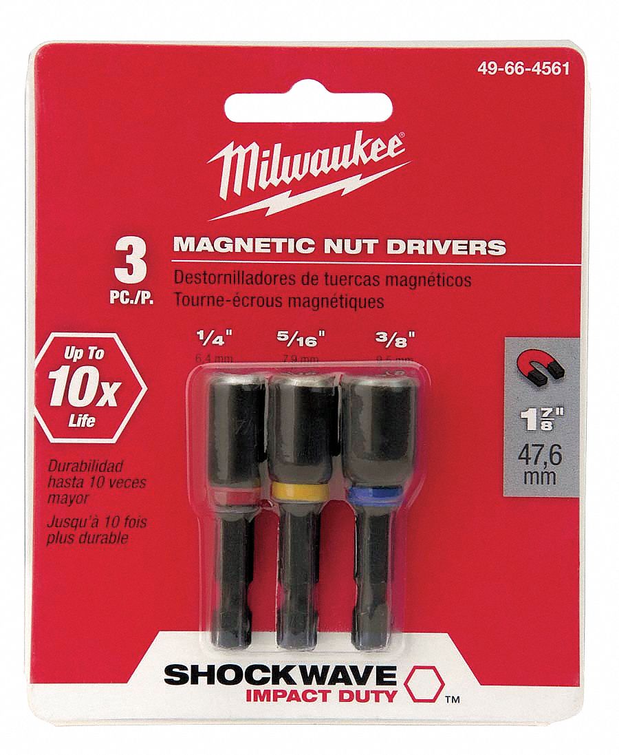 Mag Nut Driver Set, 1/4, 5/16, 3/8 In, 3 Pc