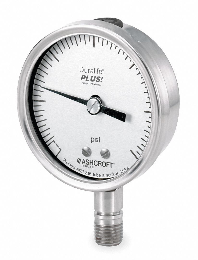 Pressure Gauge, 2 1/2 In, 0 to 160 Psi