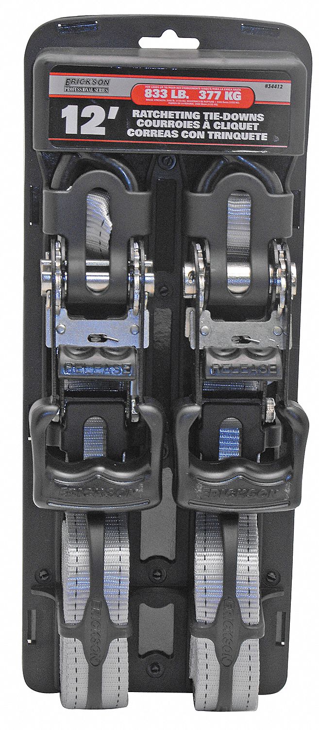 Cargo Strap, Ratchet, 12ft x 1-1/4In, PK2
