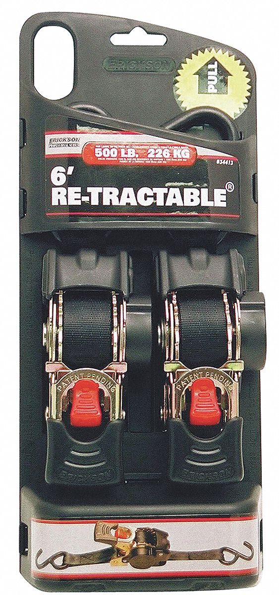 Cargo Strap, Ratchet, 6ft x 1In, 500lb, PK2