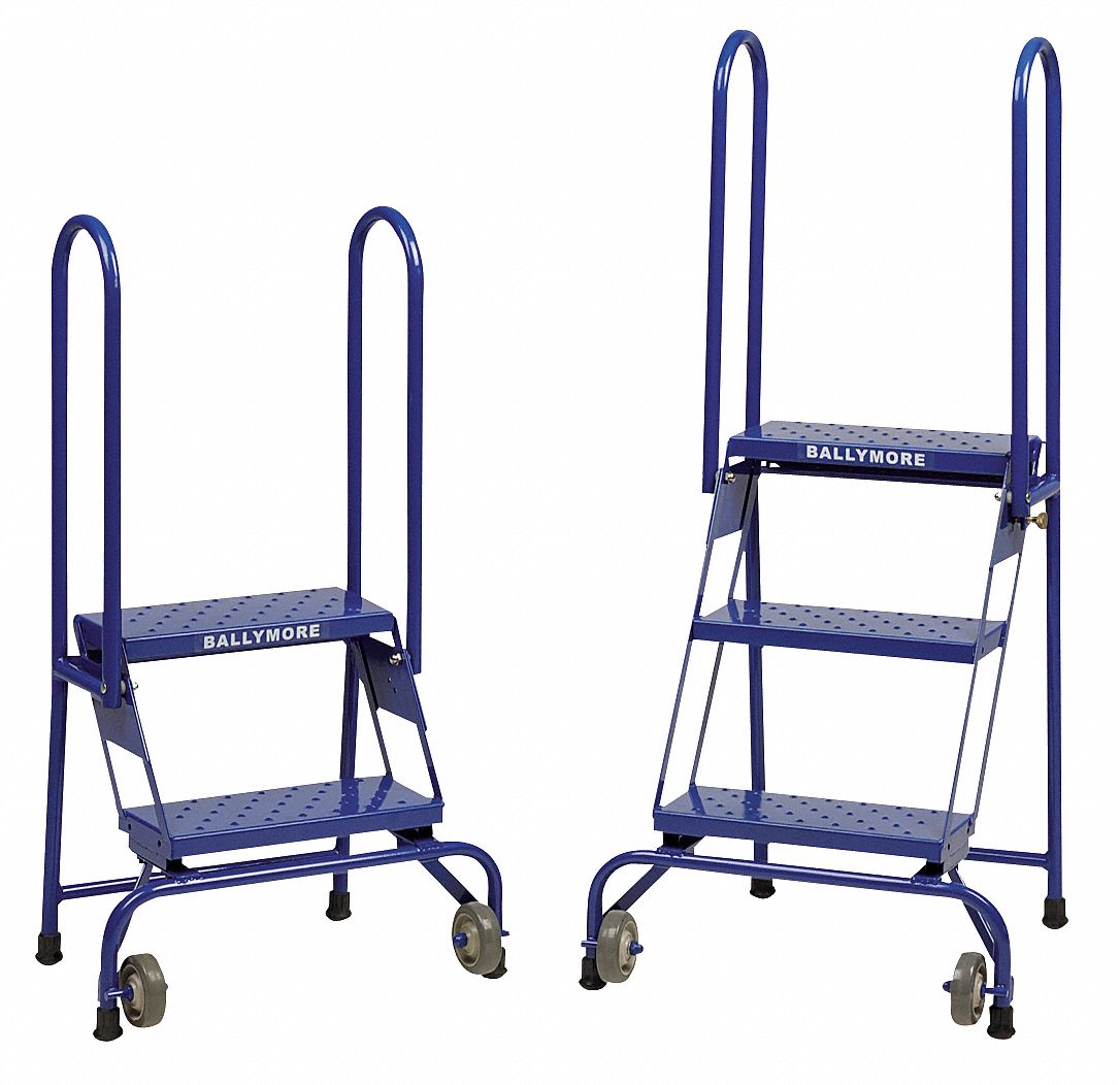Folding Rolling Ladder, Steel, 40 In.H