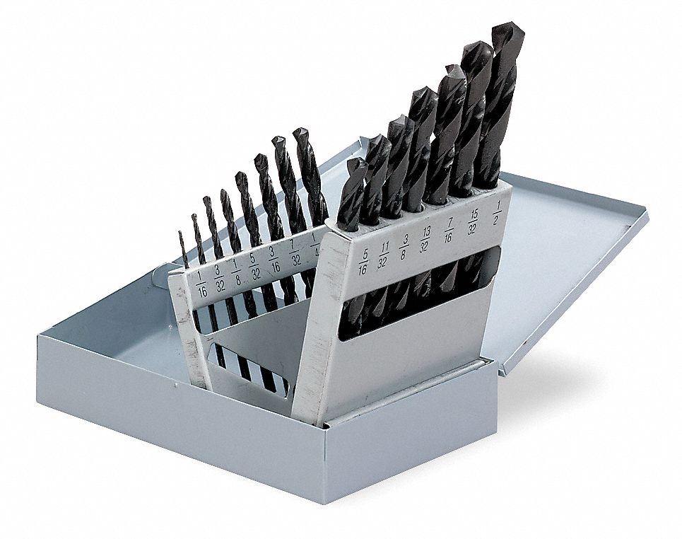 Jobber Drill Set, Parabolic, 15 PC, HSS
