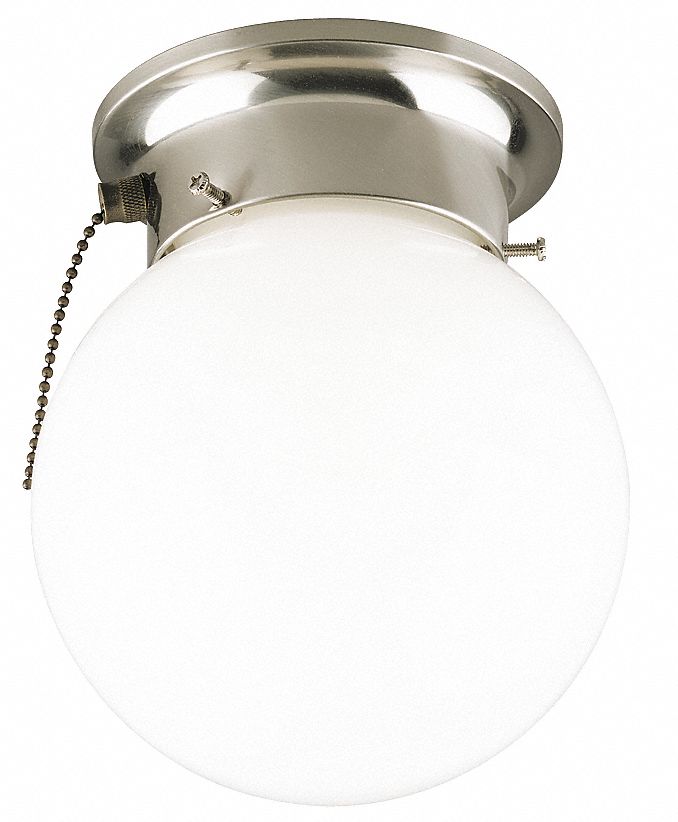 Fixture, Light, Brushed Ni, 60W, Wh Glass