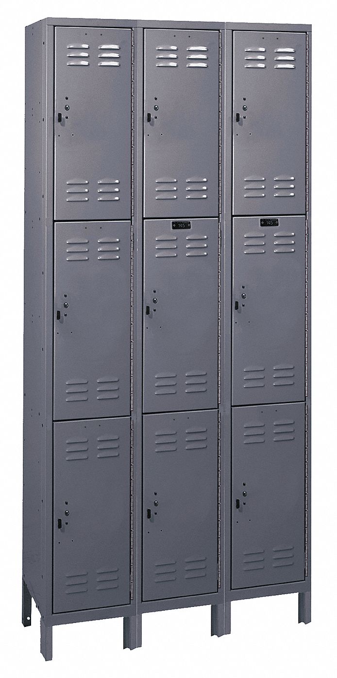 Assembled Locker, 3 Tier, W 36, D 15, Gray