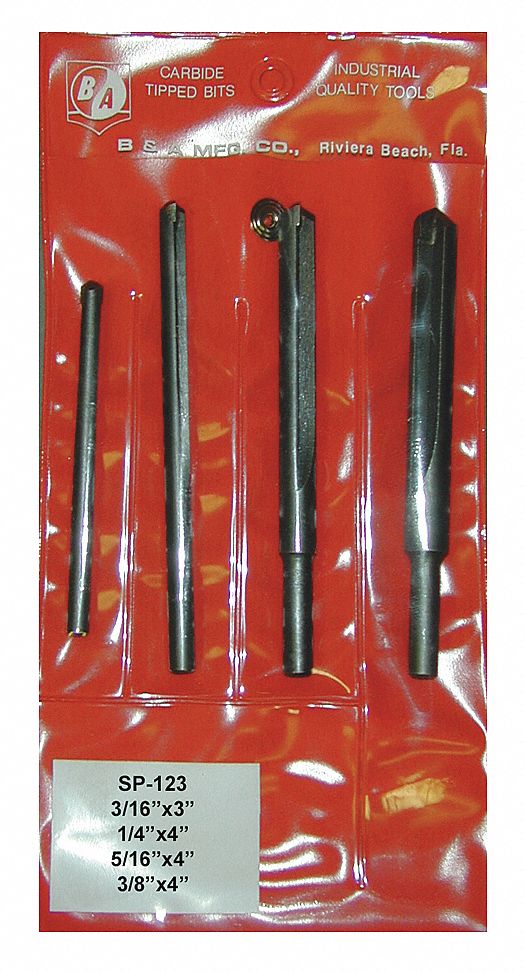 Hard Steel Drill Bit Set, RH, 3/16-3/8, 4pc