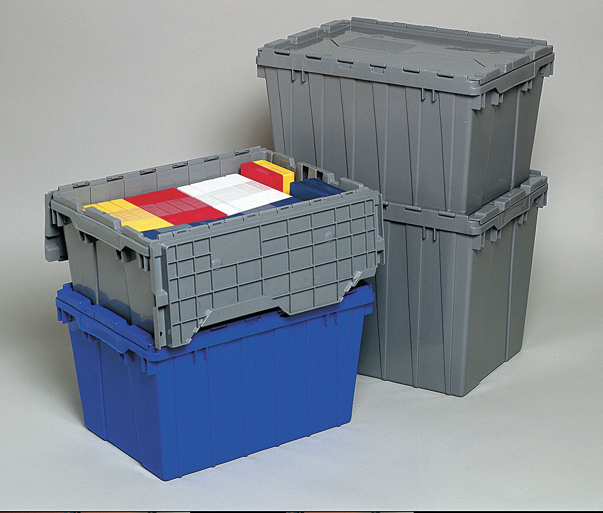 Container, Attached Lid, 8.5 gal., Gray