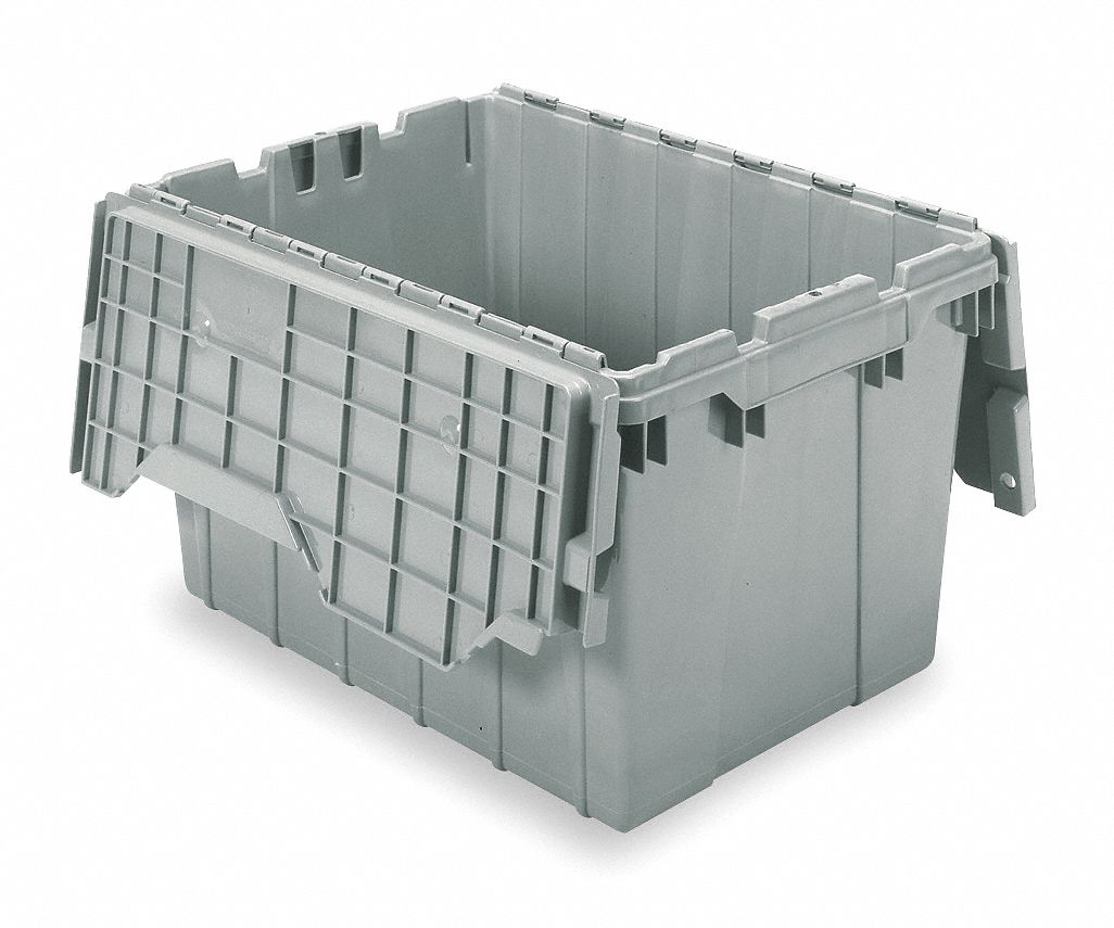 Container, Attached Lid, 12 gal., Gray