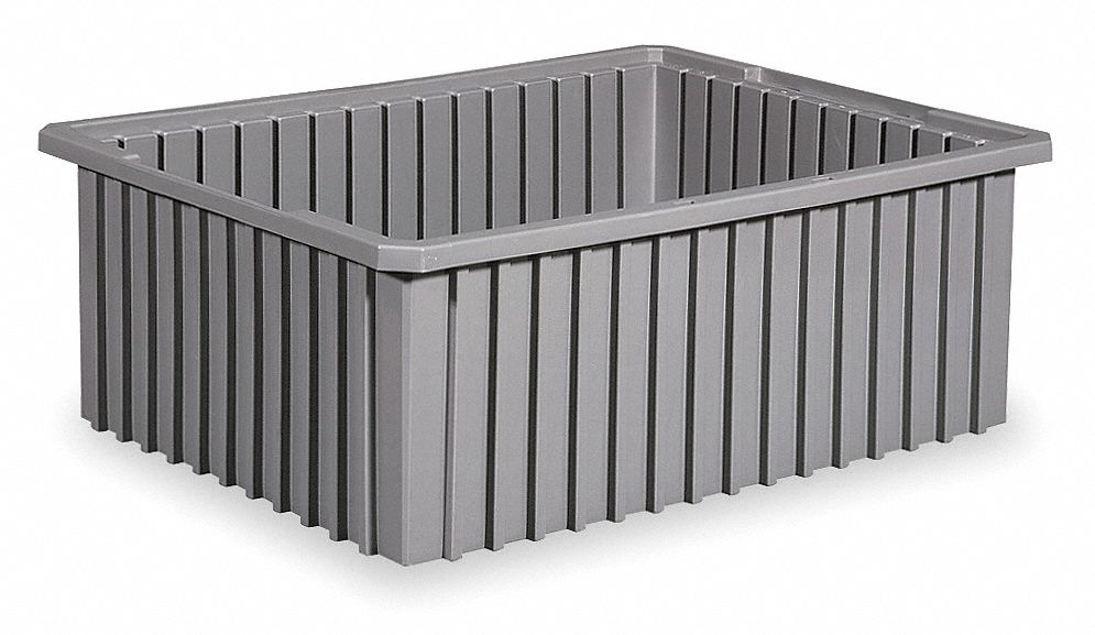 Tote Box, Modular, L 22 3/8, W 17 3/8, Gray