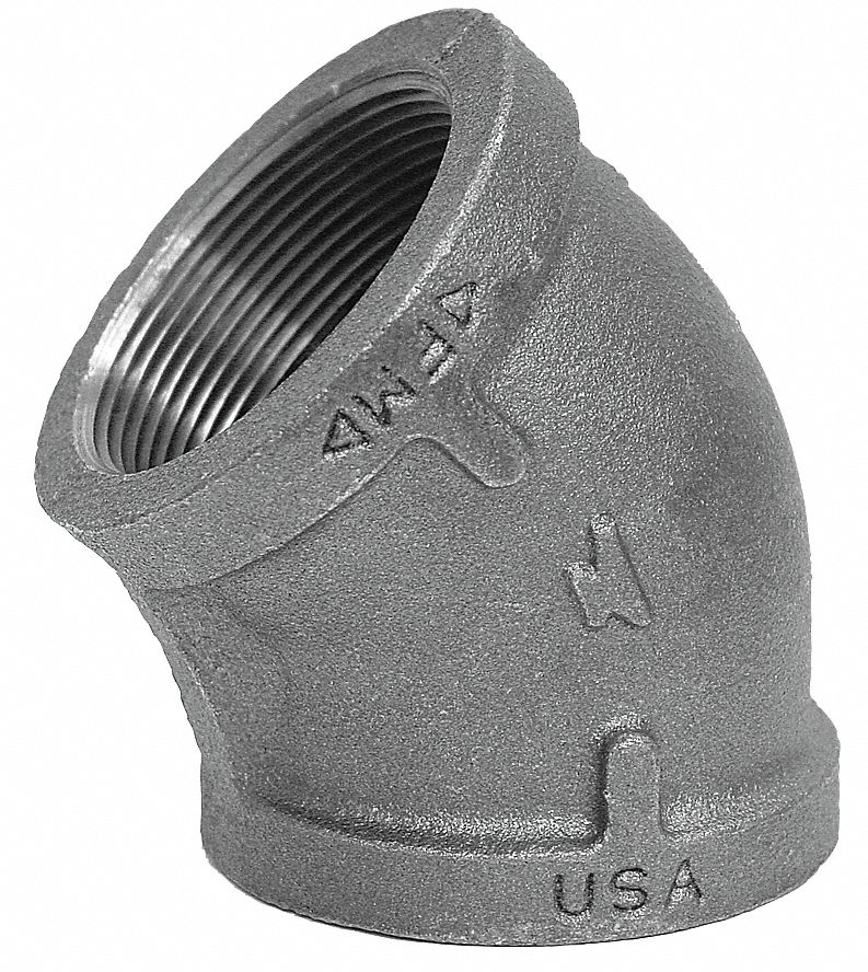 Elbow, 45 Deg, 3/4 In, NPT, Black Iron
