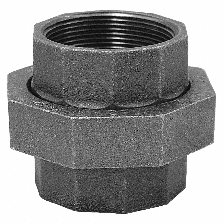 Union, 1-1/2 In, NPT, Black Malleable Iron
