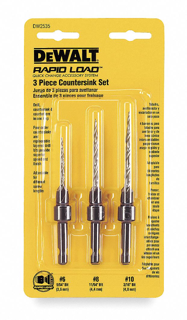 Countersink Hex Drill Bit Set, 3 Pc, #6-10