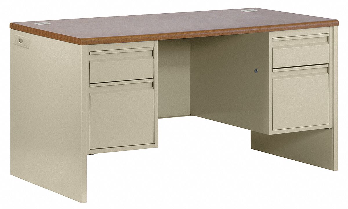 Desk, Double Pedestal, Medium Oak, Putty