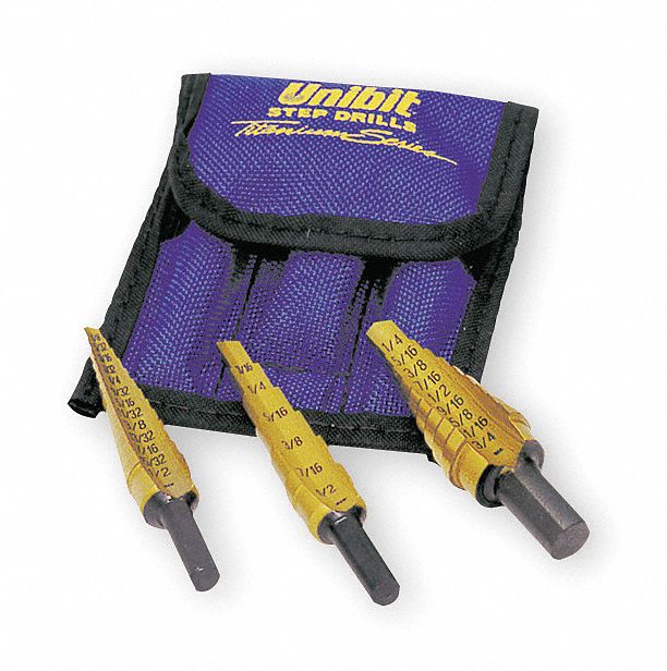 Tin Coated Step Drill Bit Set, 3 Pc
