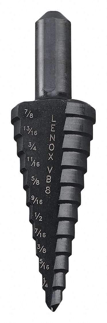 HSS Step Drill Bit, 3/16-7/8 In, Step 3/16