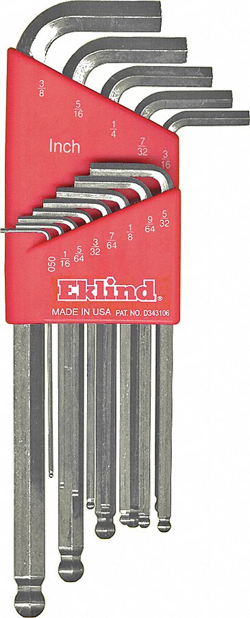 Ball End Hex Key Set, 0.050-3/8 In, L-Shpd