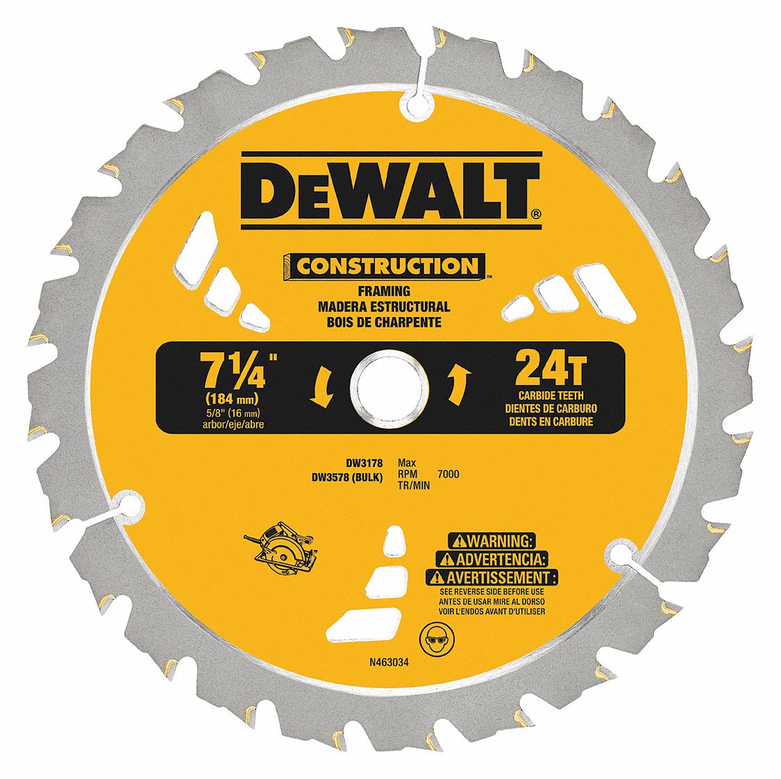 Crclr Saw Bld, Crbde, 7-1/4 In, 24 Teeth