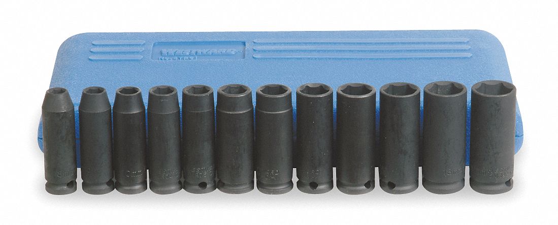 Socket Set, Deep, Metric, 3/8Dr, 12 Pc