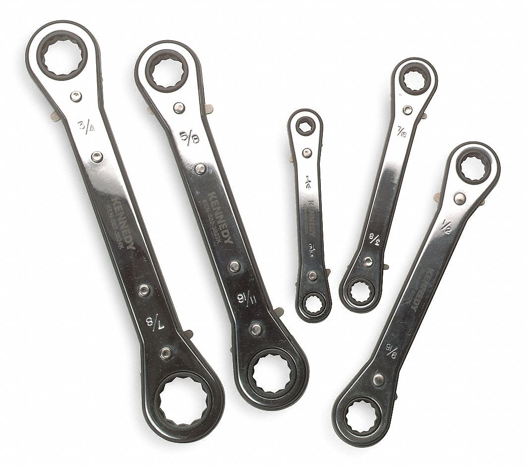 Ratcheting Wrench Set, SAE, 12 pt., 5 PC