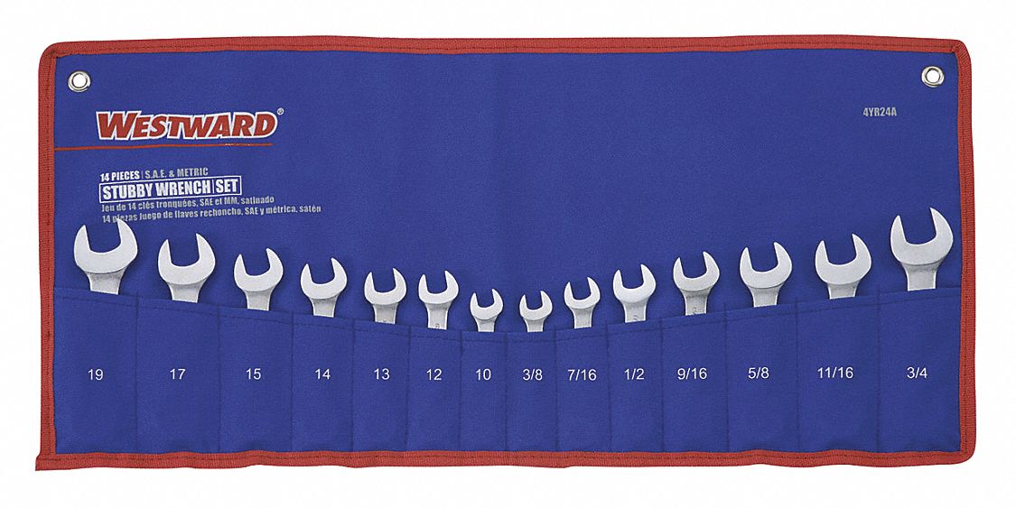Combo Wrench Set, 3/8-3/4 in, 10-19mm, 14Pc