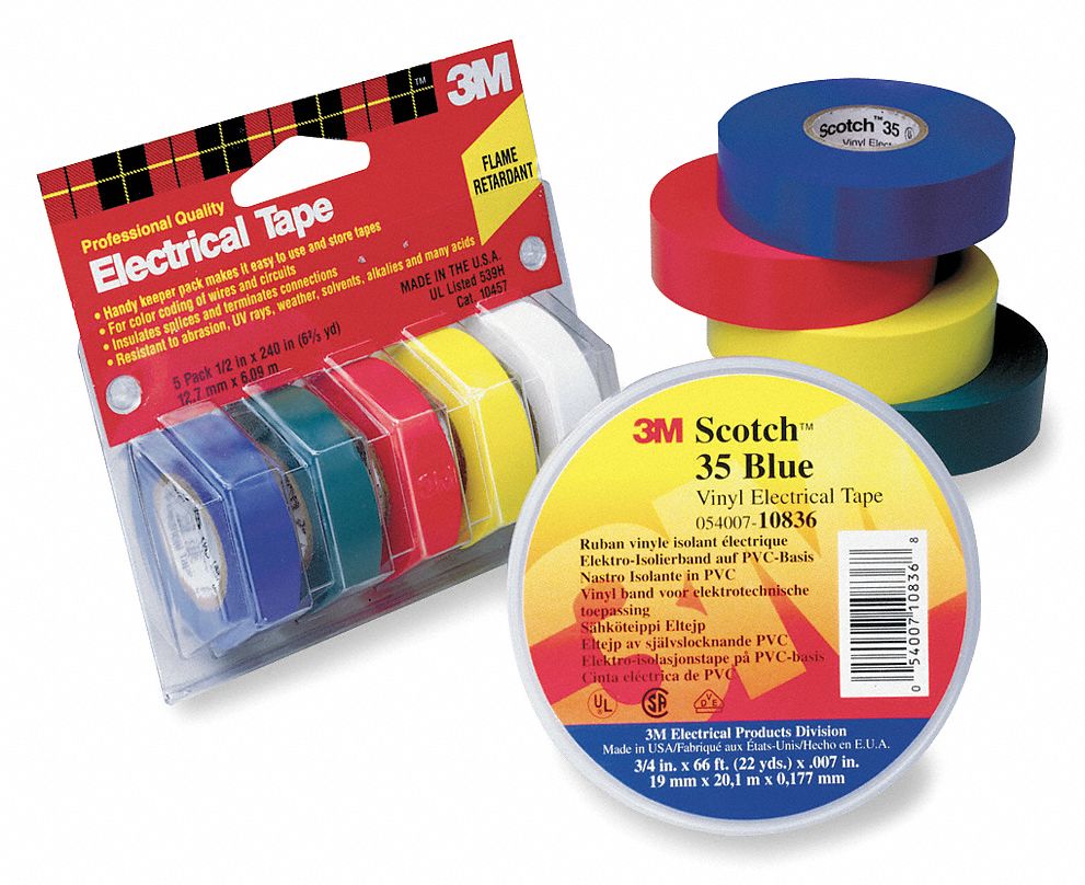 Electrical Tape, 1/2 In x 20 ft, 7 mil, PK5