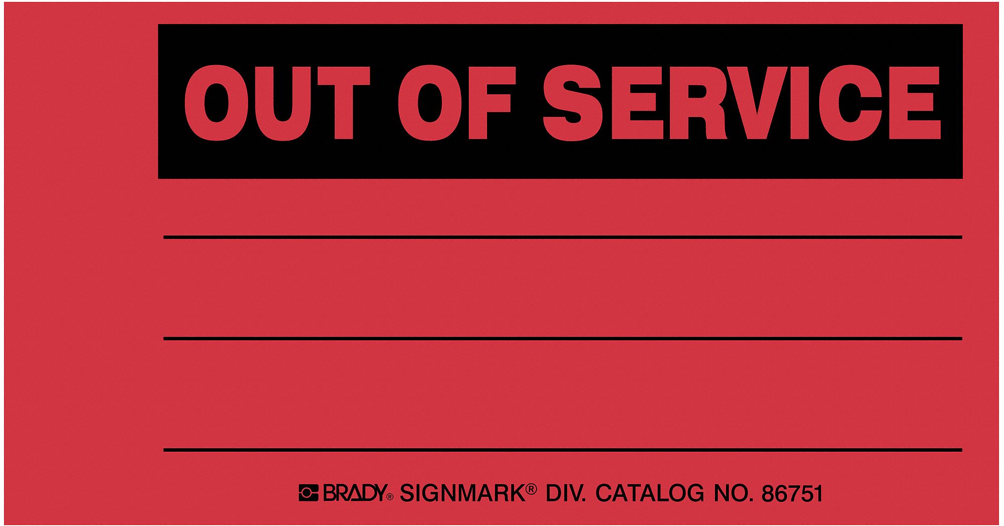 Out Of Svce Tag, 3 x 5-3/4 In, Bk/R, PK100