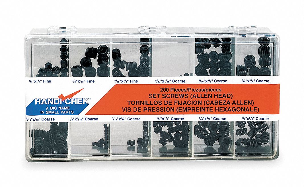 Set Screw Assort, Cup Point, 200 Pcs