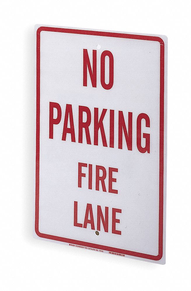 Fire Lane Sign, 18 x 12In, R/WHT, ENG, Text