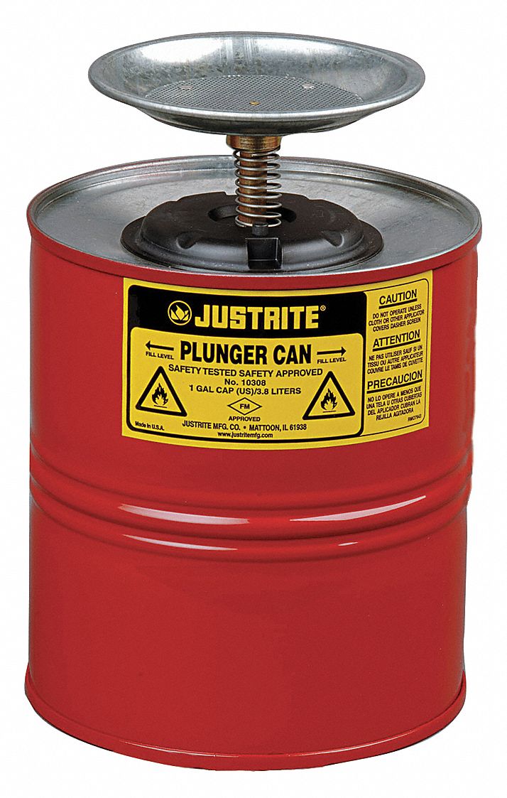 Plunger Can, 1 Gal., Galvanized Steel, Red