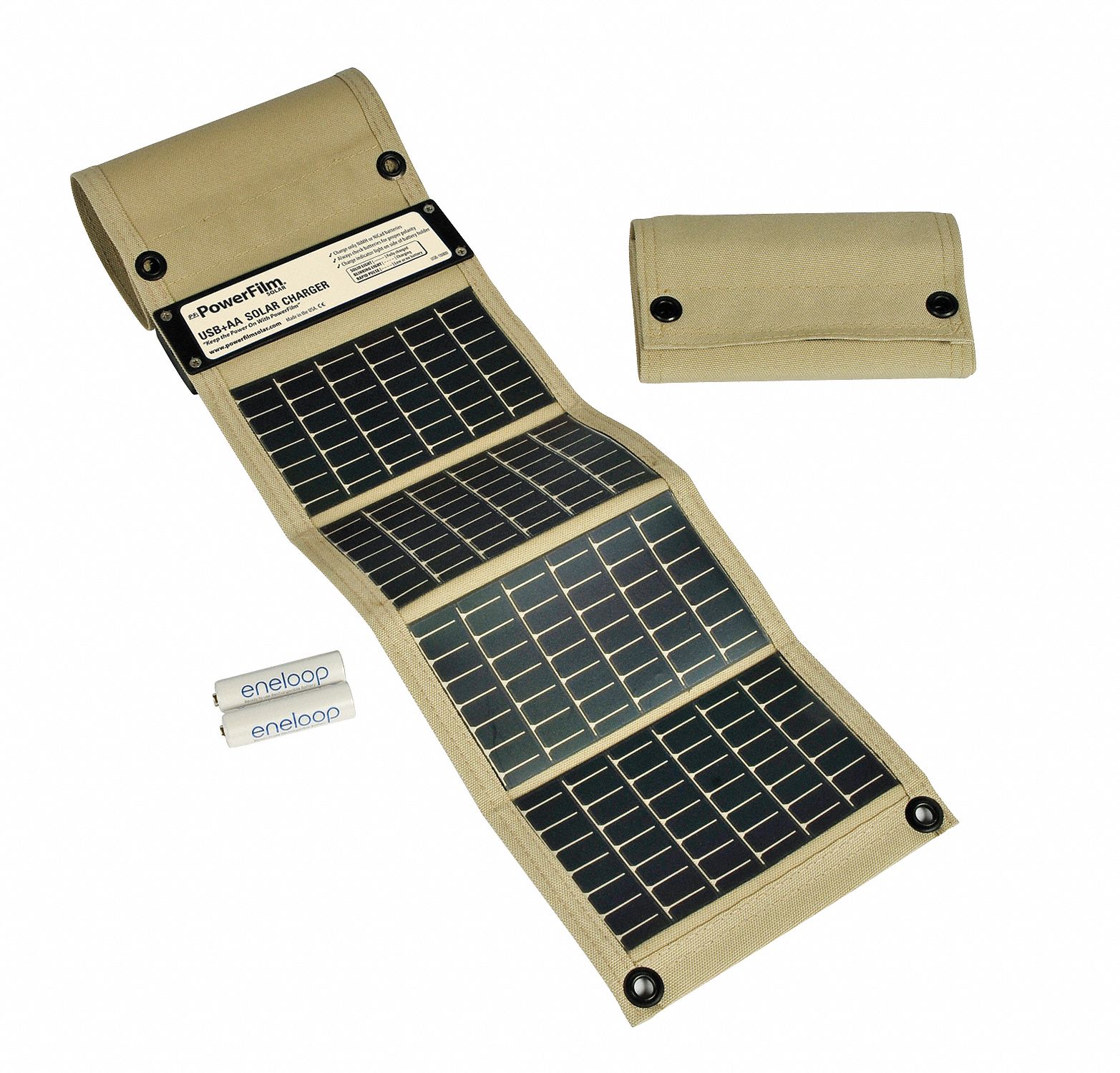 Solar Charger, AA/USB, Khaki, 24x5.5