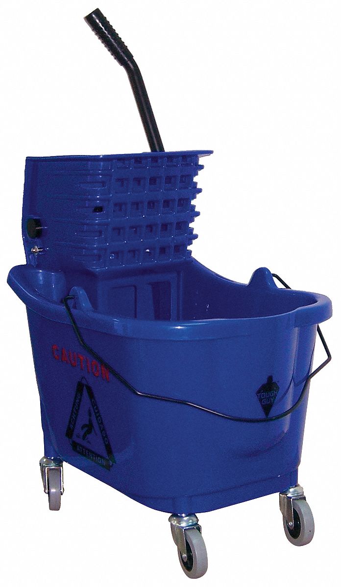 Mop Bucket and Wringer, Blue, Side Press